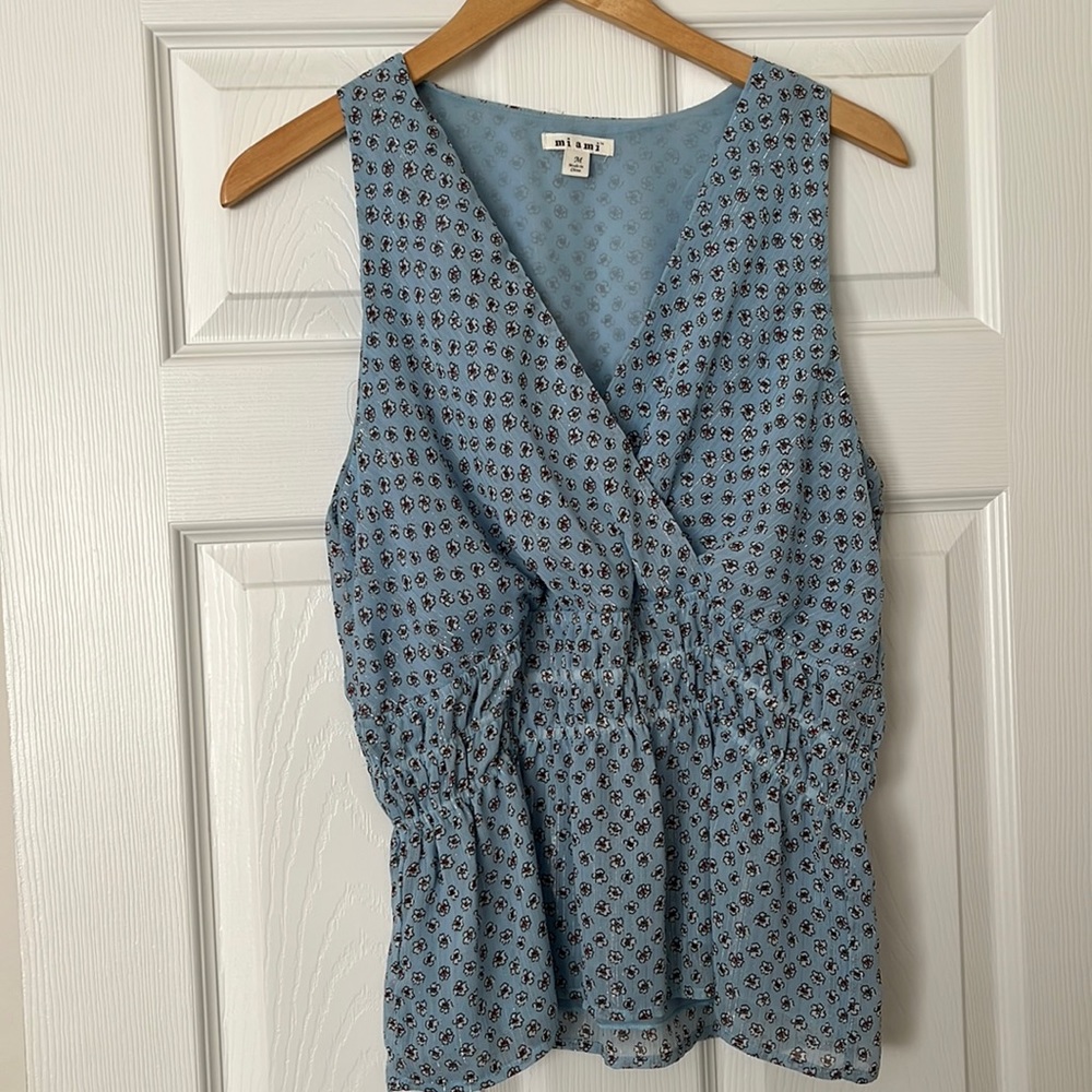 Blue Floral Tank Top Blouse